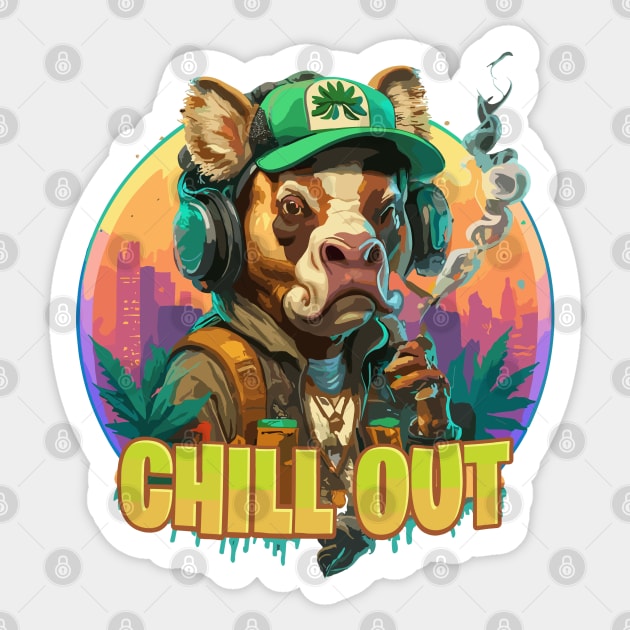 Urban Style Bull Wearing Headphones and smoking Sticker by diegotorres